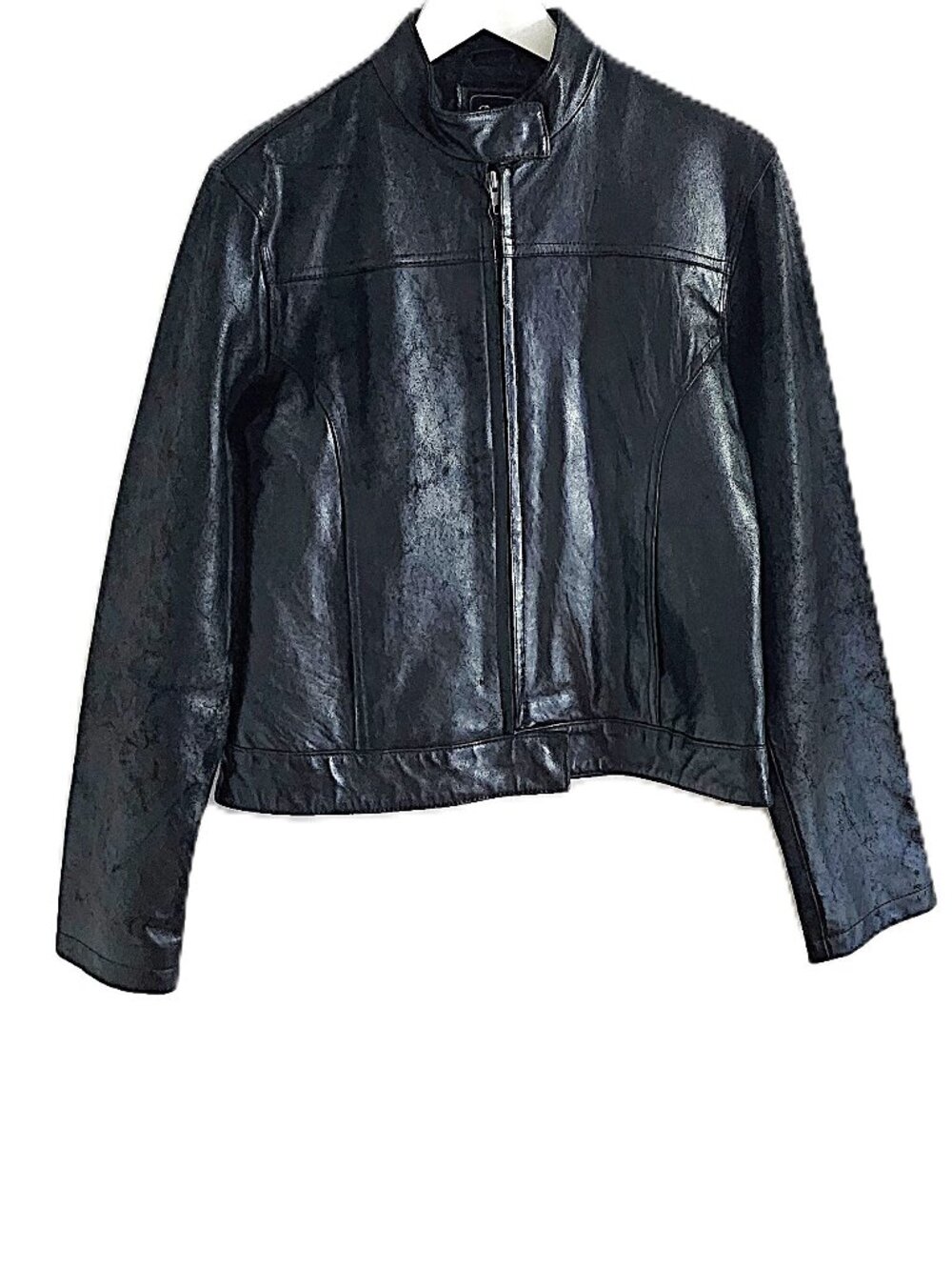 Brody black fitted textured leather moto jacket